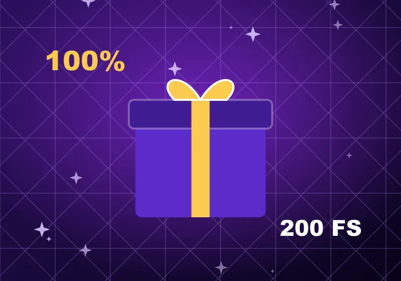 Purple gift box with 100% and 200 FS labels